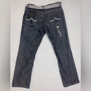NWT‎ Steves Straight Jeans Mens 42x32 Spence Blue Black sheen Belted Streetwear
